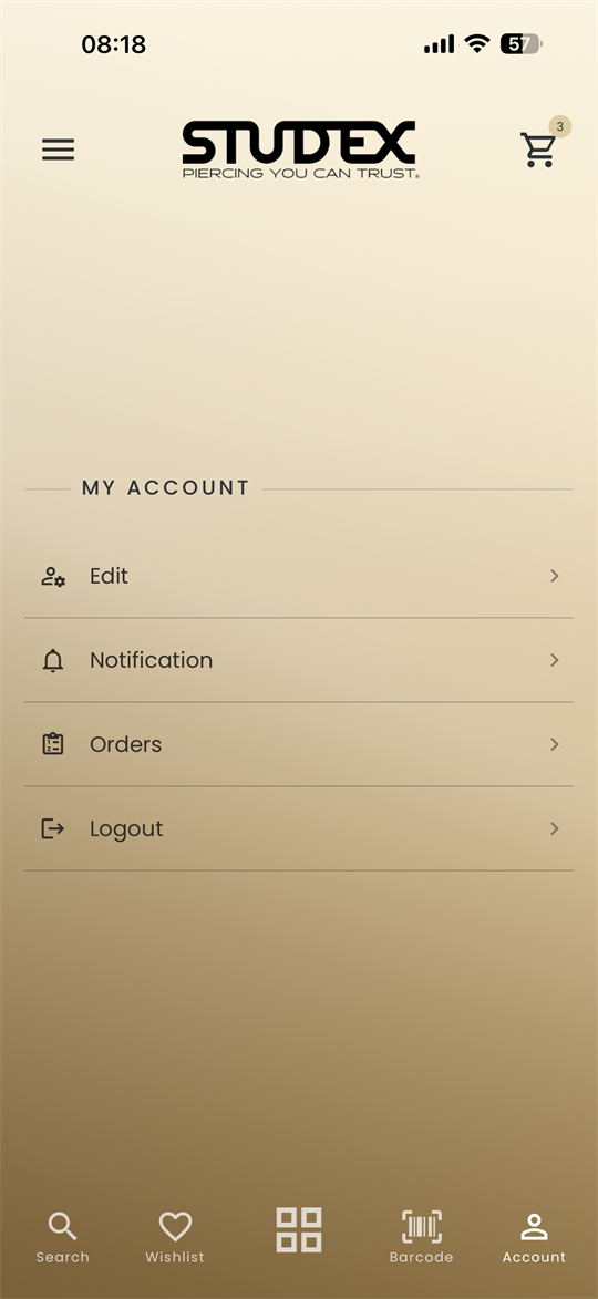 STUDEX account screen